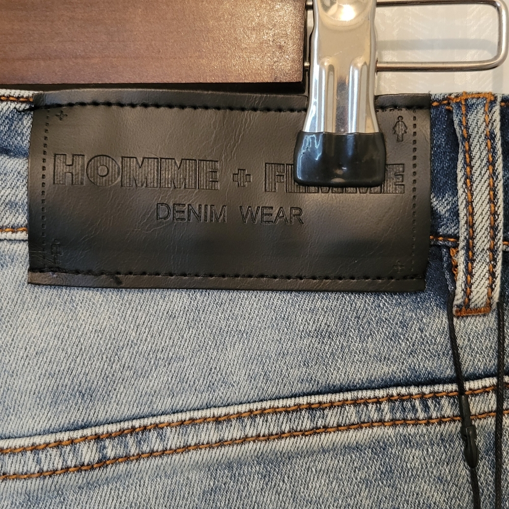 NWT Homme + Femme Letterman Men's Drip Denim Blue With White Letters Size 30/S - Picture 10 of 13